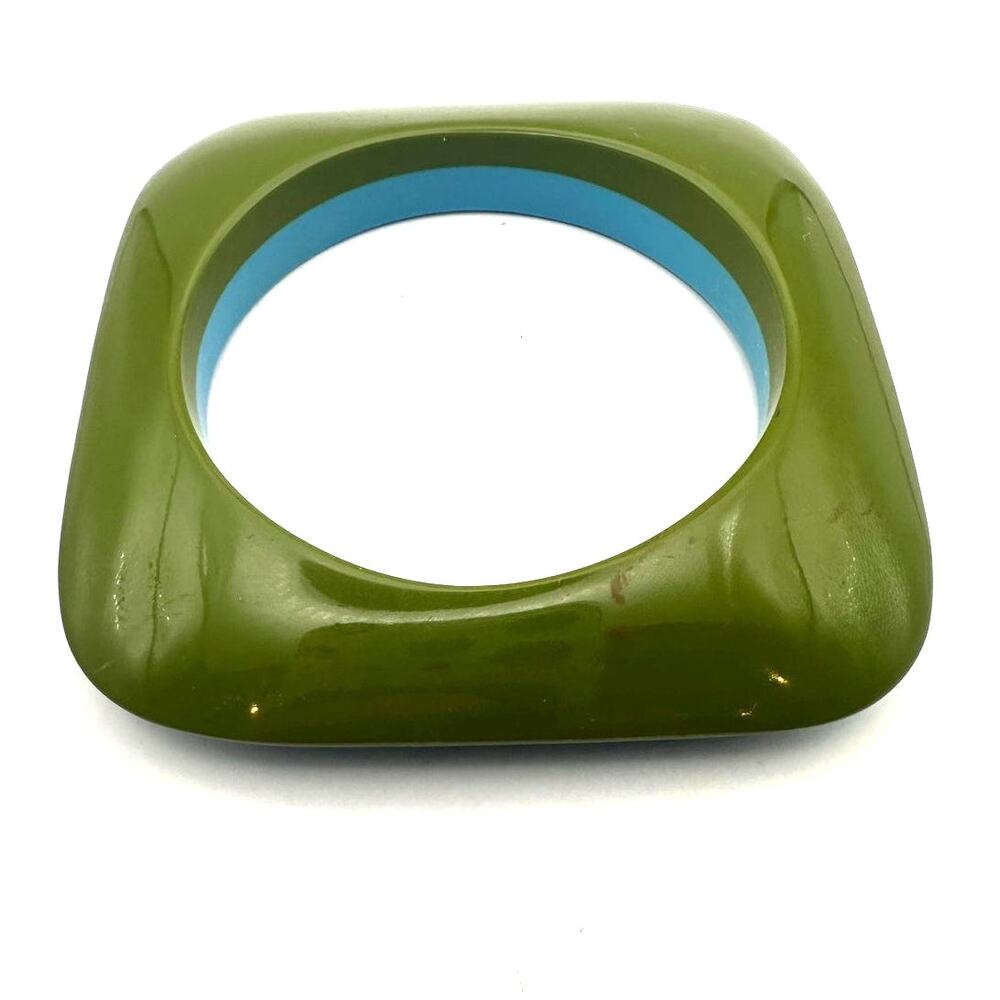 Square Chunky Blue Green Bangle Bracelet Plastic Retro Oversized Jewelry